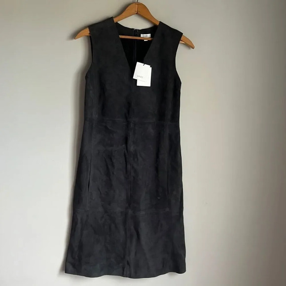 NEW Vince Suede goat leather V Neck Shift Dress - Picture 2 of 14